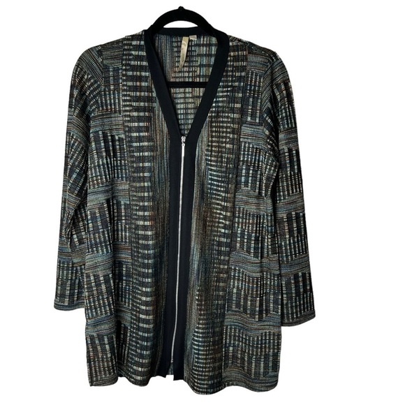 Comfy USA Full Zip Front Cardigan Womens M Black Grey V-Neck Long Sleeve Light - Picture 1 of 8